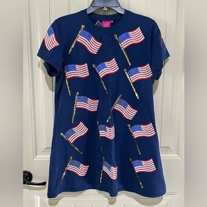 QUEEN OF SPARKLES Navy blue American Flag Short Sleeve dress